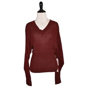 LEITH NEW $59 Dolman Sleeve V Neck Sweater Red Rhubarb Heather Medium